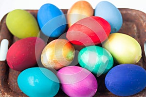 Colorful handmade painted Easter eggs background
