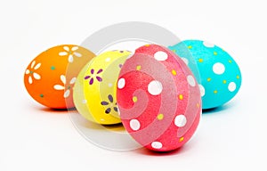 Colorful handmade painted easter eggs isolated on a white