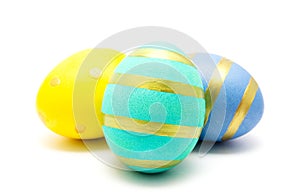 Colorful handmade painted easter eggs isolated on a white background