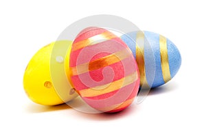 Colorful handmade painted easter eggs isolated on a white background