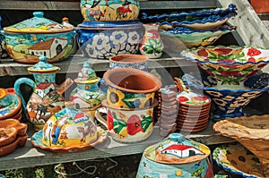 Colorful handmade porcelain pots and dishes