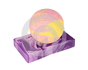 Colorful handmade soap and bath ball. Bath concept