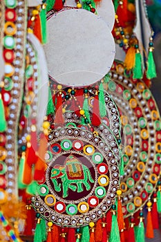 Colorful handmade Souvenirs in the merchant`s shop