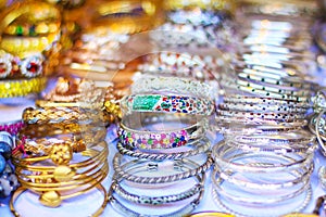 Colorful handmade of stone and silver bracelets in Souvenir shop at Thailand