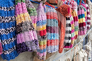 Colorful handmade wool beanies at georgian street
