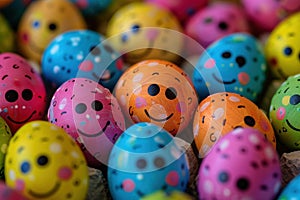 Colorful handpainted easter eggs with smiley faces