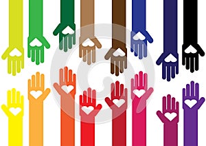 Colorful hands with hearts