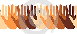 Colorful hands silhouettes seamless border. Diversity concept