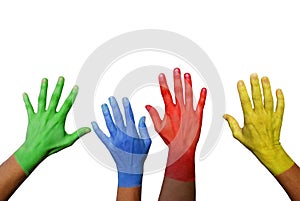 Colorful hands waving