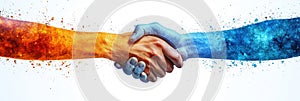 Colorful Handshake Orange Blue Dynamic Collaboration Symbolizes Trust Partnership Unity Success Diversity photo