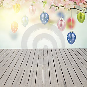 Colorful hanging easter eggs