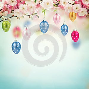 Colorful hanging easter eggs