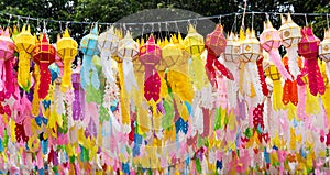 colorful hanging lanterns lighting in loy krathong festival