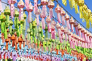 colorful hanging lanterns lighting in loy krathong and new year festival