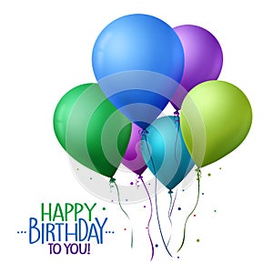 Colorful Happy Birthday Balloons Flying for Party and Celebrations photo