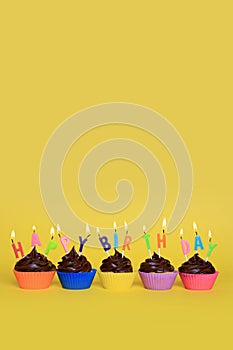 Colorful Happy Birthday Cupcakes With Candles