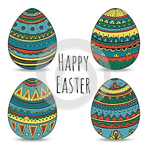 Colorful happy easter eggs set collection, vector illustration.