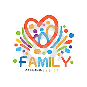 Colorful happy family logo with abstract people in heart shape