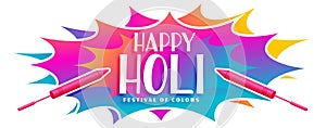 Colorful happy holi banner with pichkari design