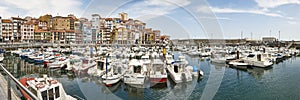 Colorful harbor and buildings panoramic view in Bermeo. Spain