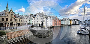 Colorful harbor town of Alesund Norway