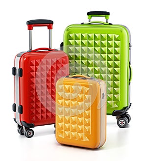 Colorful hardcase suitcases isolated on white background. 3D illustration