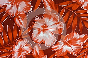 Colorful Hawaiian Red Hibiscus Flowers Cloth Textile Waikiki Honolulu Hawaii