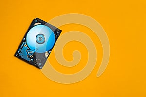 Colorful hdd. open hard disk drive. the concept of data storage. data array. hard drive from the computer. copy space