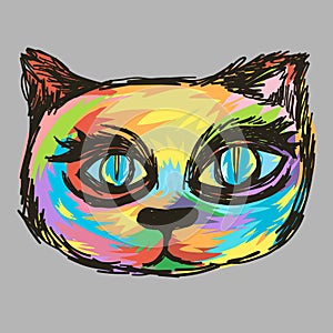 Colorful head cat painting style