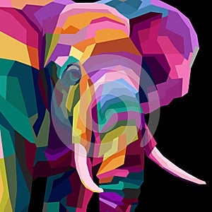 Colorful head elephant pop art portrait premium vector
