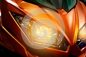 Colorful headlights modern motorcycle