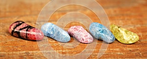 Colorful healing crystal stones, gemstones jewelry banner