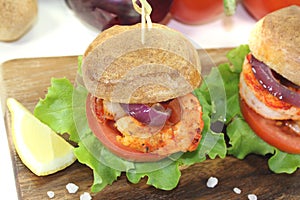 Colorful healthy delicious prawn burgers