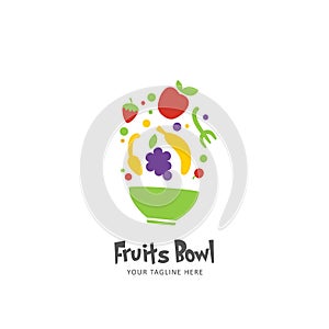 Colorful healthy food smoothies juice fruits bowl logo icon symbol flat style