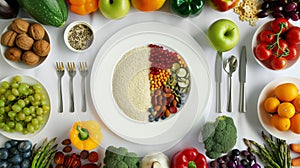 Colorful Healthy Foods Arranged Around White Plate