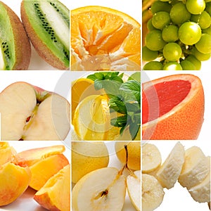 Colorful healthy fruit collage