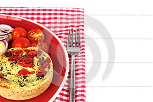 Colorful Healthy lunch. Quiche with copy space