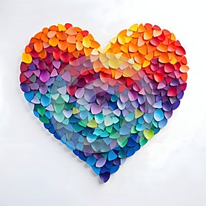 Colorful Heart arranged with colorful cards on a white isolated background. Heart as a symbol of affe and love photo