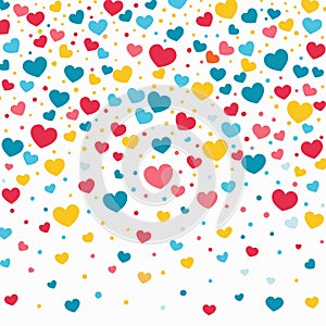 Colorful heart confetti pattern on white background