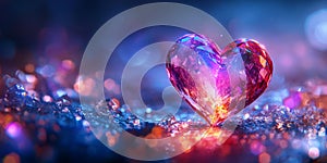 A Colorful Heart Gem in a Beautiful and Sparkling Background Full of Dazzling Lights and Colors photo