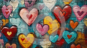 Colorful Heart Graffiti Art Decorates Brick Wall