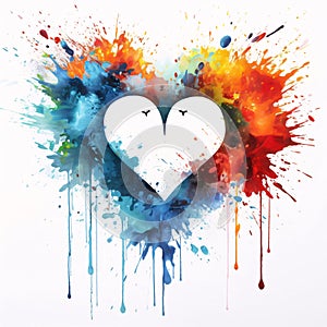 Colorful heart made of rainbow farms, splashes. Heart as a symbol of affection and