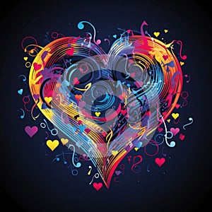Colorful heart, with notes of lines. Heart as a symbol of affection and