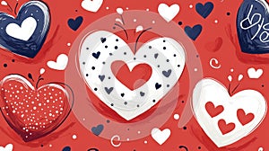 Colorful Heart Pattern Design on Red Background photo
