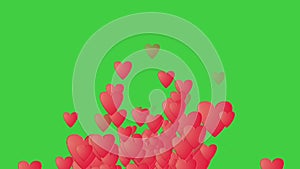 Colorful Heart shape love symbol cartoon 4k animation on green screen.