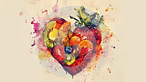 Colorful heart-shaped arrangement of fruits. Nutritious and artful food presentation