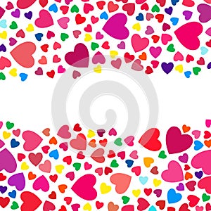 Colorful hearts border on a white background