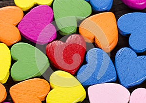 Colorful hearts close up.