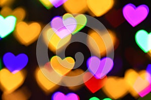 Colorful hearts illumination for holiday or abstract boke background