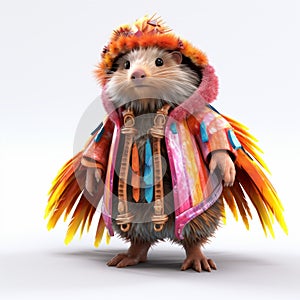 Colorful Hedgehog Fashion: Hyperrealistic Fantasy Outfit Inspired By Techno Shamanism